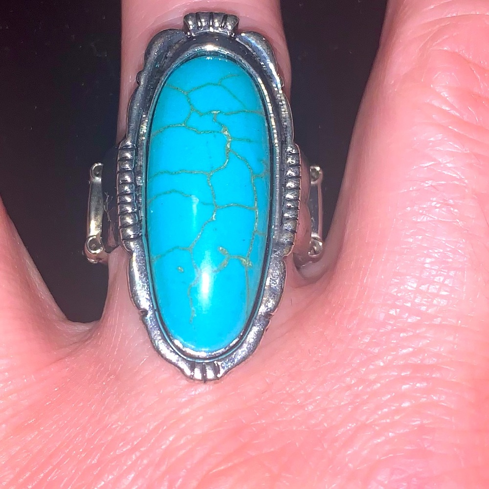Blue statement ring stretch backing for one size fit  Buy 4 jewelry get 1 free